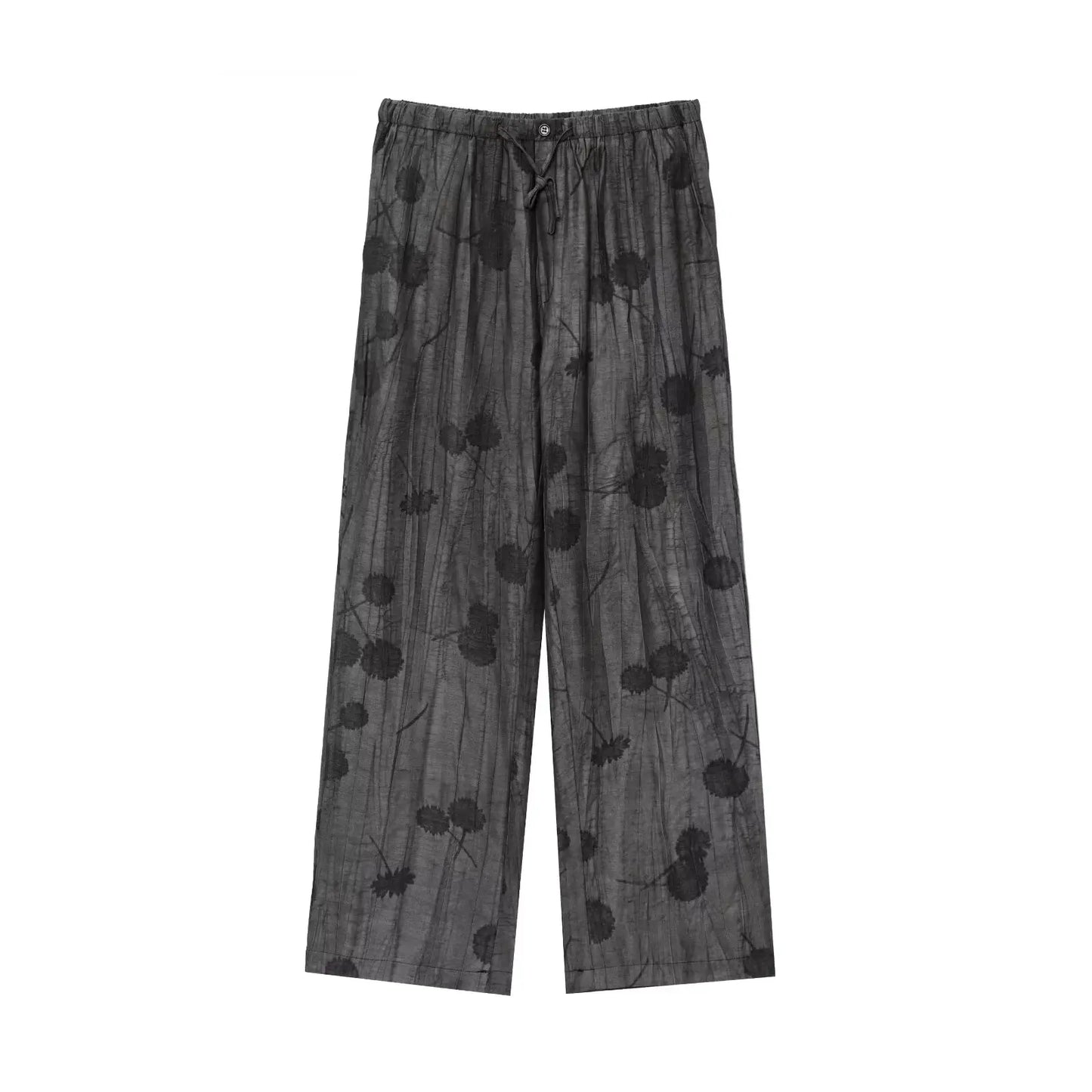 Women’s Printed Two-Piece Set – Lapel Half-Sleeve Top & High-Waist Lace-Up Wide-Leg Pants