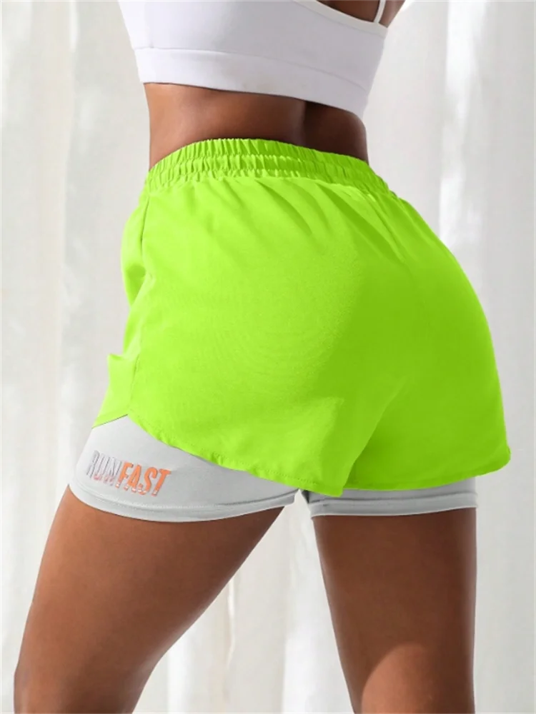 Women's High-Rise Fake Two-Piece Yoga Shorts