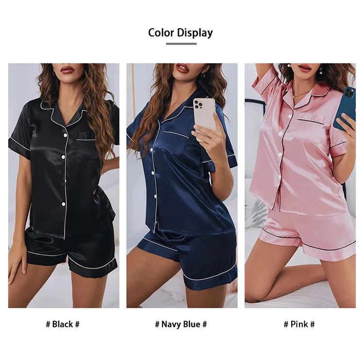 Women’s Satin Pajama Set – 2 Piece Summer Sleepwear