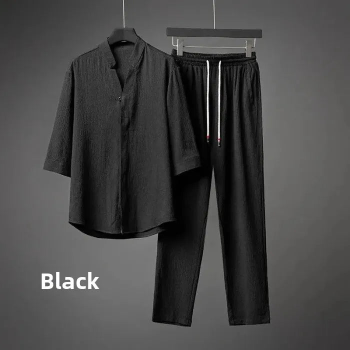 Men’s Luxury Summer Suit – Ultra-Thin, Loose-Fit, Mid-Sleeve Two-Piece Set
