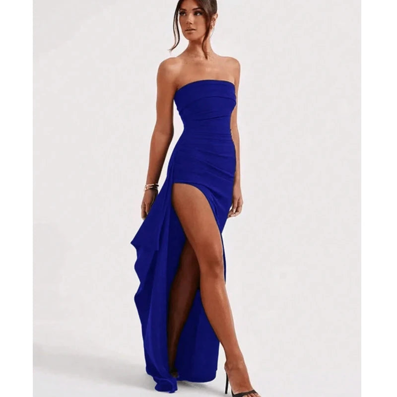 Summer Strapless Slash Neck Evening Dress – Sleeveless, High Slit, Backless Elegant Long Dress