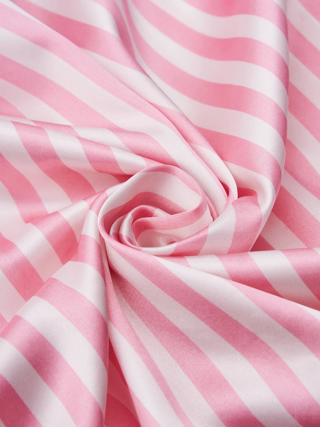 Women's Satin Pajama Set – Classic Striped Print, Short Sleeve Top & Long Pants with Lapel Collar, Pocket Letter & Button Detail