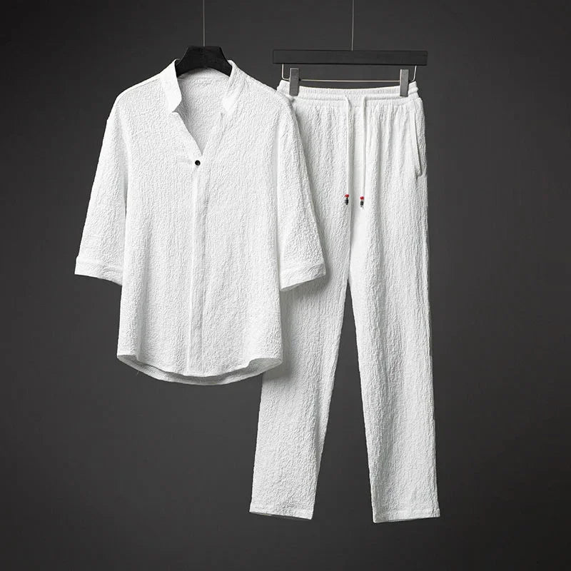 Men’s Luxury Summer Suit – Ultra-Thin, Loose-Fit, Mid-Sleeve Two-Piece Set