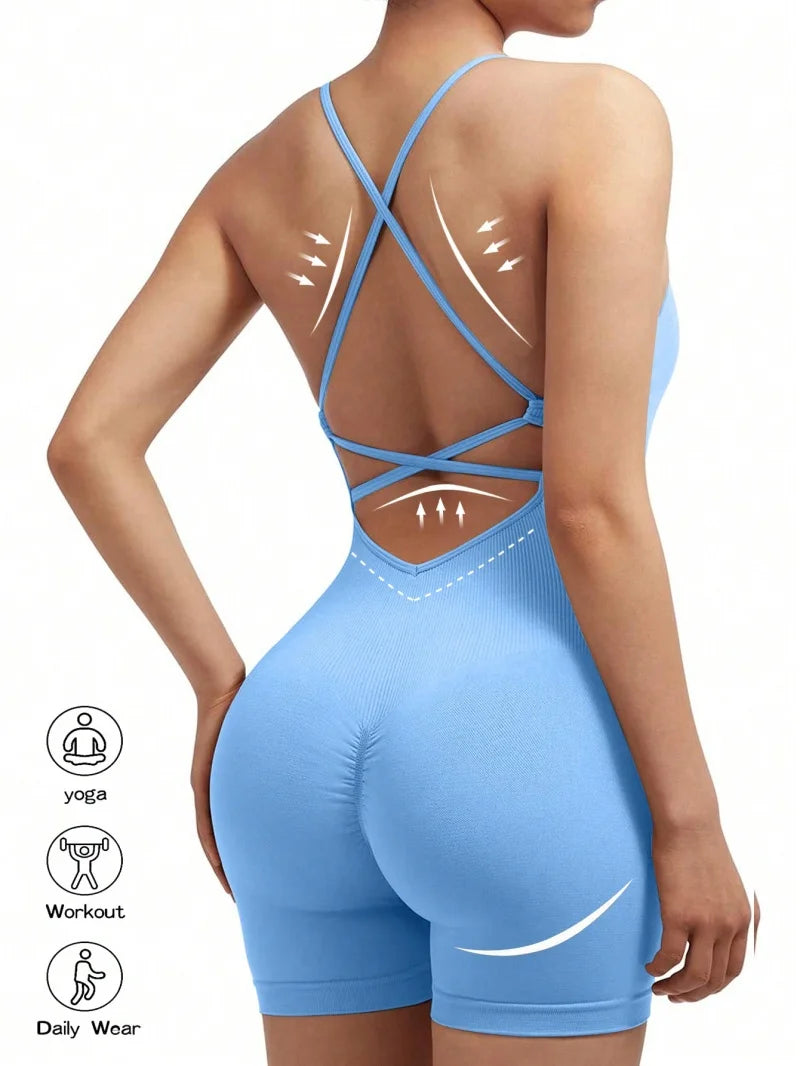 Sexy Cross-Back Fitness Jumpsuit