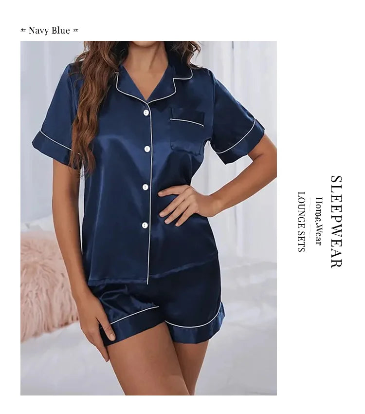 Women’s Satin Pajama Set – 2 Piece Summer Sleepwear