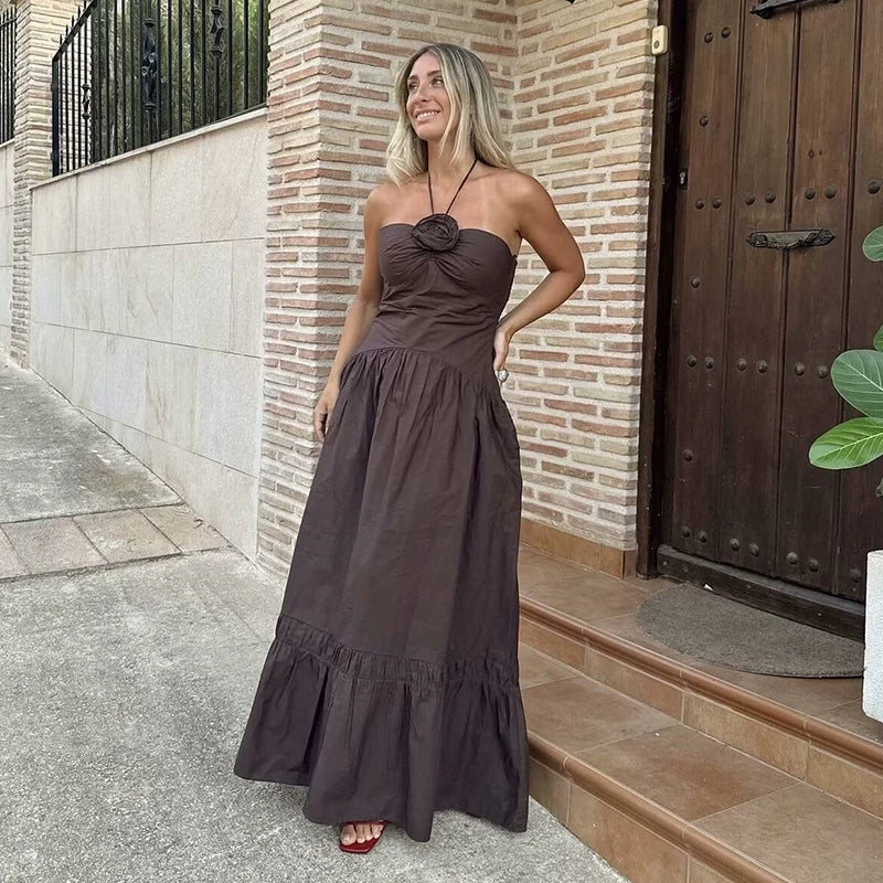 Women’s Summer Tube Top Dress – Hanging Neck, Chic Holiday & Party Long Dress