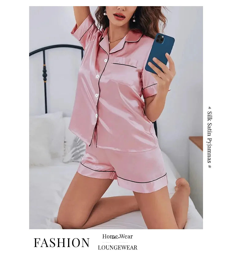 Women’s Satin Pajama Set – 2 Piece Summer Sleepwear
