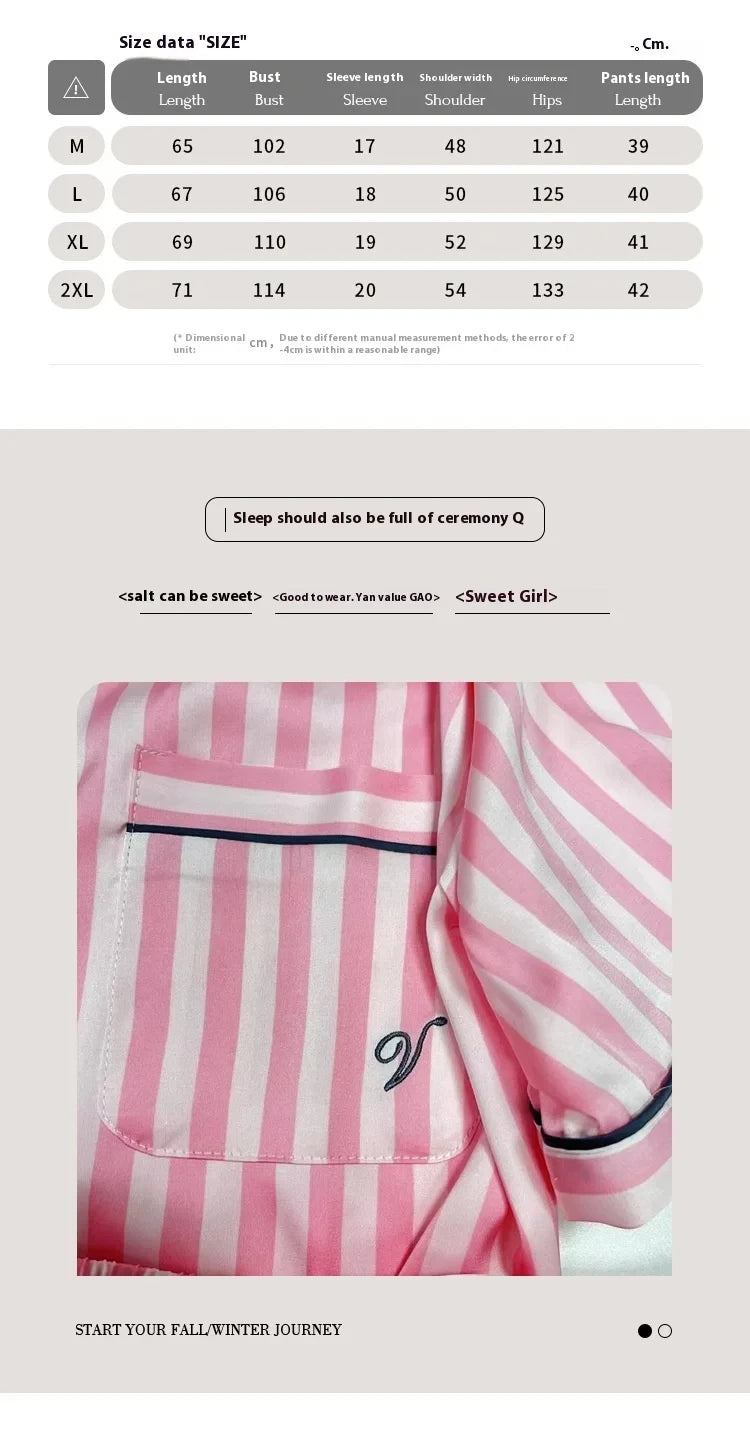 Plus-Size Women’s Pajama Set – Short Sleeve Top & Shorts with Striped Cardigan Lapel Homewear