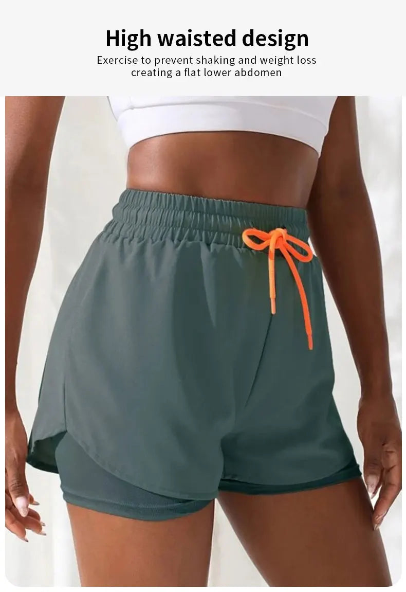 Women's High-Rise Fake Two-Piece Yoga Shorts