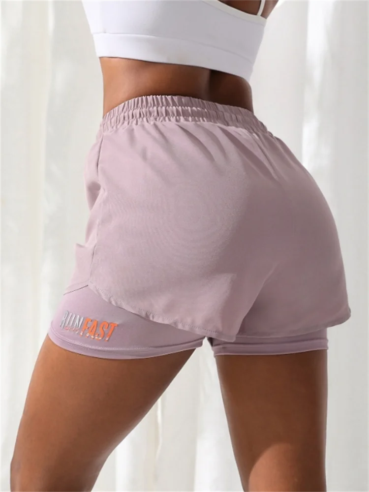 Women's High-Rise Fake Two-Piece Yoga Shorts