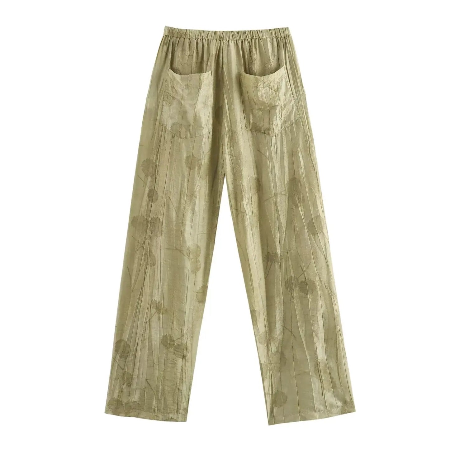 Women’s Printed Two-Piece Set – Lapel Half-Sleeve Top & High-Waist Lace-Up Wide-Leg Pants