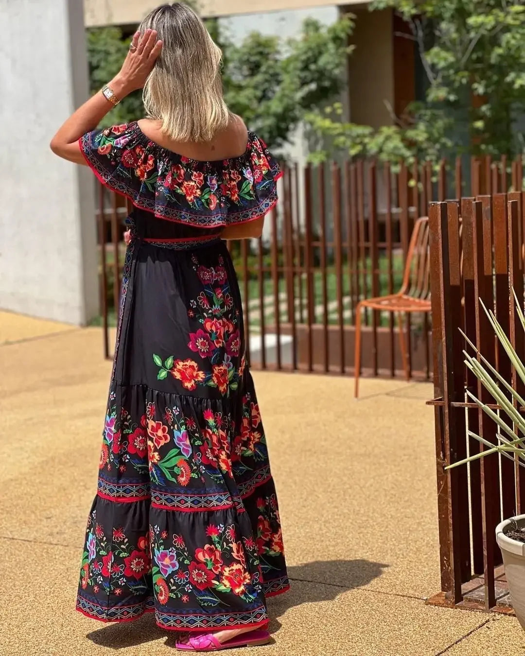 Spring/Summer One-Shoulder Maxi Dress – Red Flower Print, Sleeveless, Knee-Length, Regular Waist