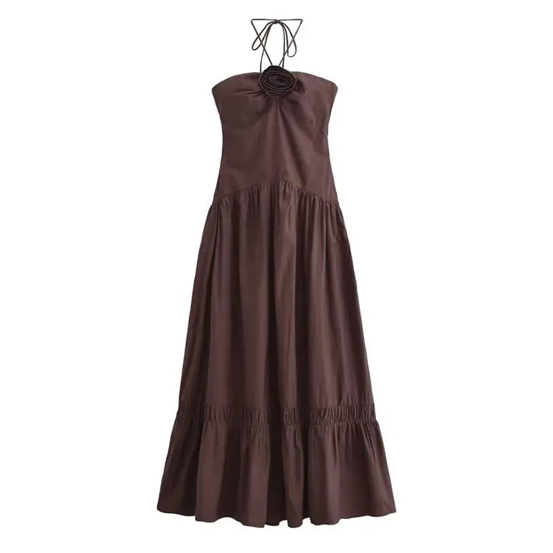 Women’s Summer Tube Top Dress – Hanging Neck, Chic Holiday & Party Long Dress