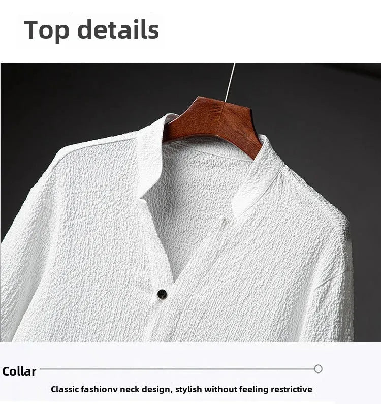 Men’s Luxury Summer Suit – Ultra-Thin, Loose-Fit, Mid-Sleeve Two-Piece Set