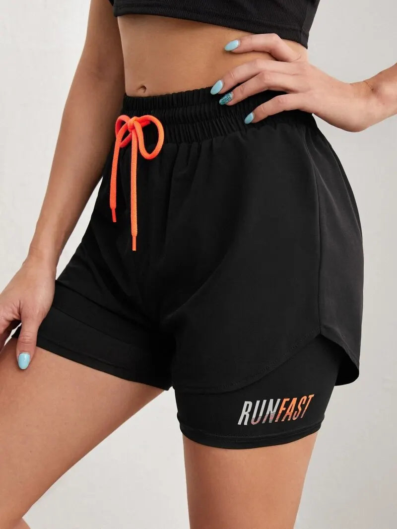 Women's High-Rise Fake Two-Piece Yoga Shorts
