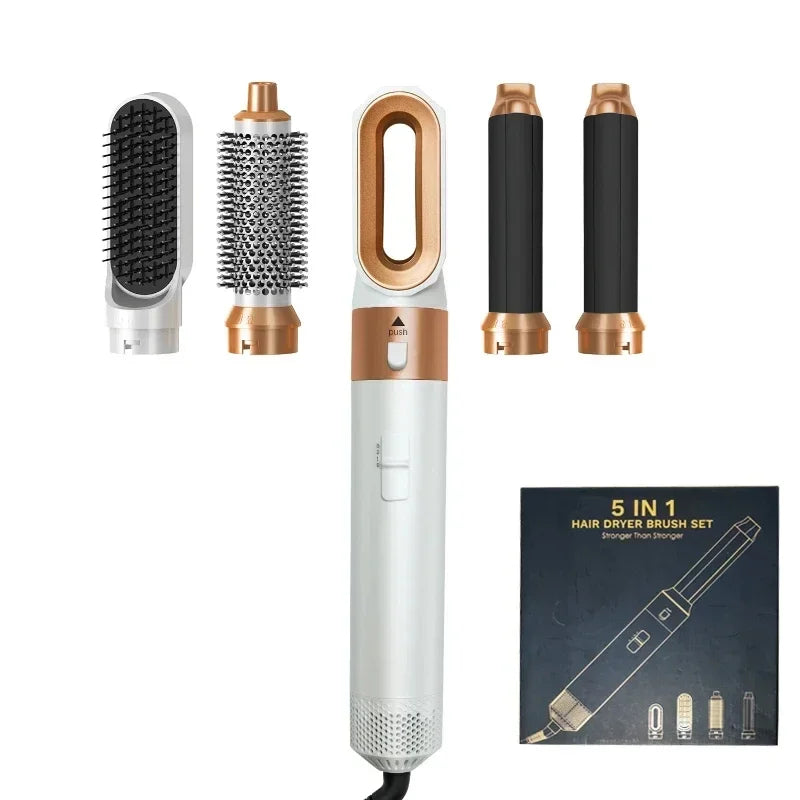 5-in-1 Hair Dryer Brush Set – Hot Comb, Curling Iron & Hair Straightener for Professional Styling