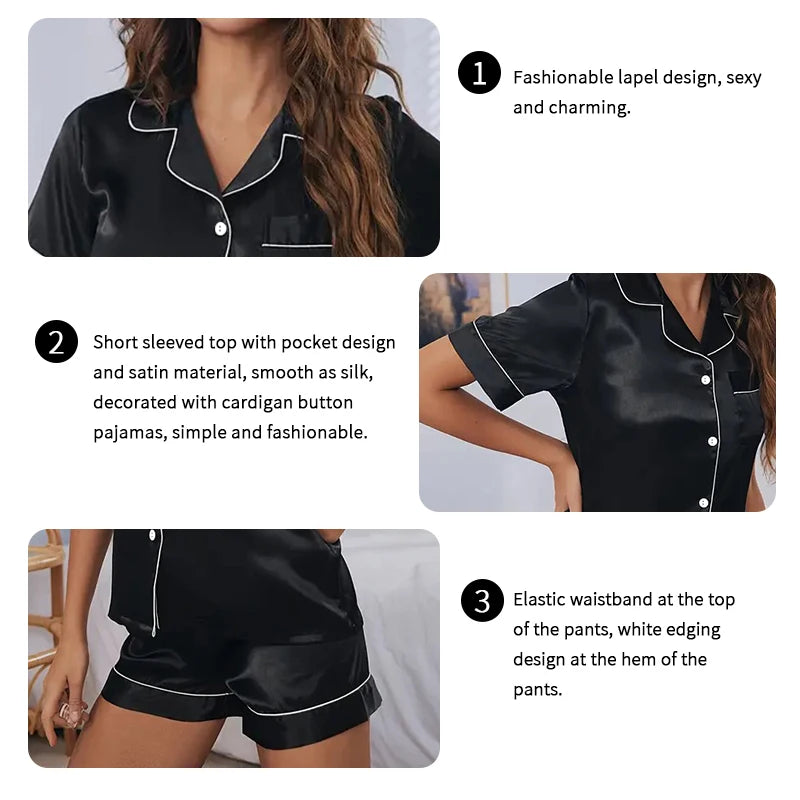 Women’s Satin Pajama Set – 2 Piece Summer Sleepwear