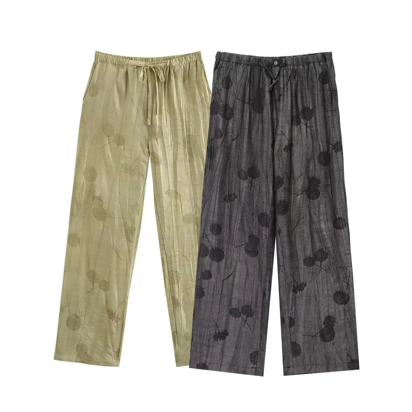 Women’s Printed Two-Piece Set – Lapel Half-Sleeve Top & High-Waist Lace-Up Wide-Leg Pants