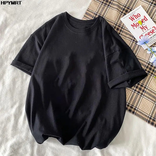 Summer Women’s Black T-Shirt – Solid Cotton, O-Neck, Short Sleeve, Casual & Sporty