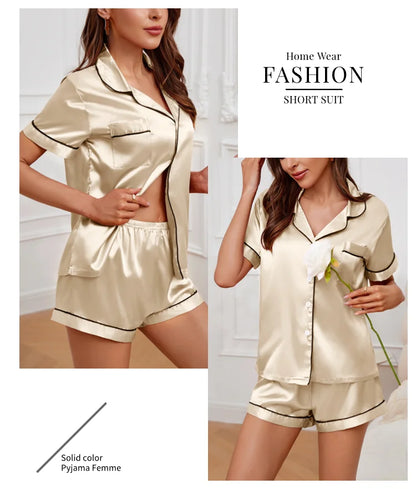 Women’s Satin Pajama Set – 2 Piece Summer Sleepwear