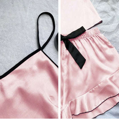 Smooth Satin Sleepwear – Ruffle Trim & Sling Top