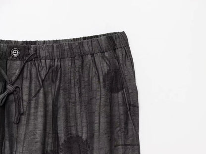 Women’s Printed Two-Piece Set – Lapel Half-Sleeve Top & High-Waist Lace-Up Wide-Leg Pants