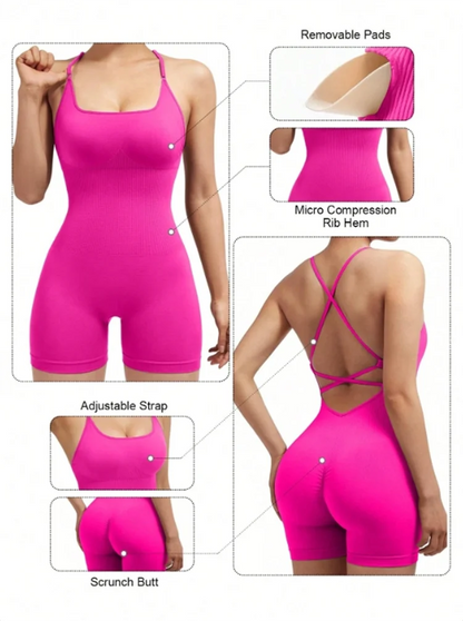 Sexy Cross-Back Fitness Jumpsuit