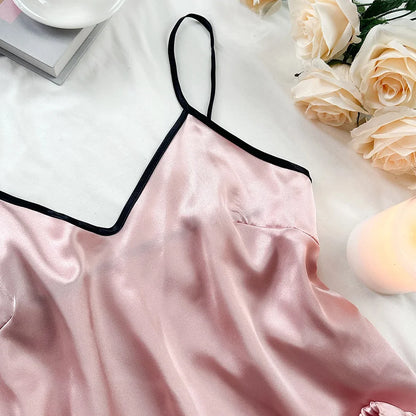 Smooth Satin Sleepwear – Ruffle Trim & Sling Top