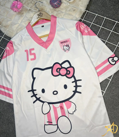 MINISO Sanrio Hello Kitty V-Neck T-Shirt – Loose, Lightweight, Breathable Casual Streetwear for Women & Men