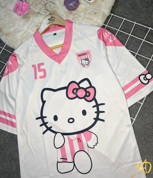 MINISO Sanrio Hello Kitty V-Neck T-Shirt – Loose, Lightweight, Breathable Casual Streetwear for Women & Men