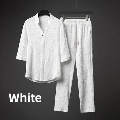 Men’s Luxury Summer Suit – Ultra-Thin, Loose-Fit, Mid-Sleeve Two-Piece Set