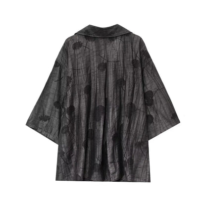 Women’s Printed Two-Piece Set – Lapel Half-Sleeve Top & High-Waist Lace-Up Wide-Leg Pants