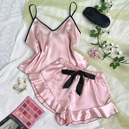 Smooth Satin Sleepwear – Ruffle Trim & Sling Top