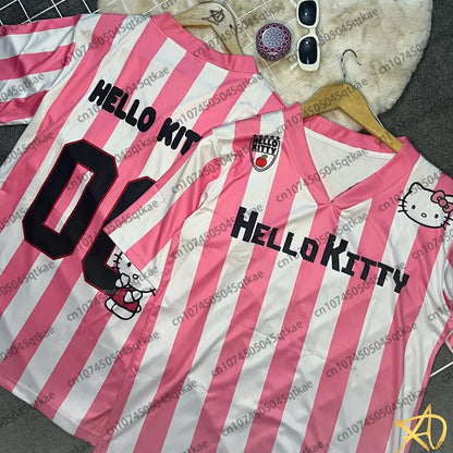 MINISO Sanrio Hello Kitty V-Neck T-Shirt – Loose, Lightweight, Breathable Casual Streetwear for Women & Men