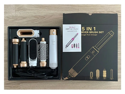 5-in-1 Hair Dryer Brush Set – Hot Comb, Curling Iron & Hair Straightener for Professional Styling