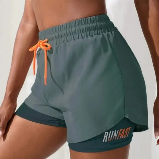 Women's High-Rise Fake Two-Piece Yoga Shorts