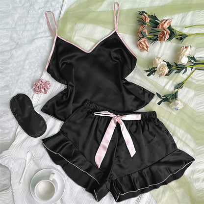 Smooth Satin Sleepwear – Ruffle Trim & Sling Top