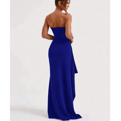 Summer Strapless Slash Neck Evening Dress – Sleeveless, High Slit, Backless Elegant Long Dress