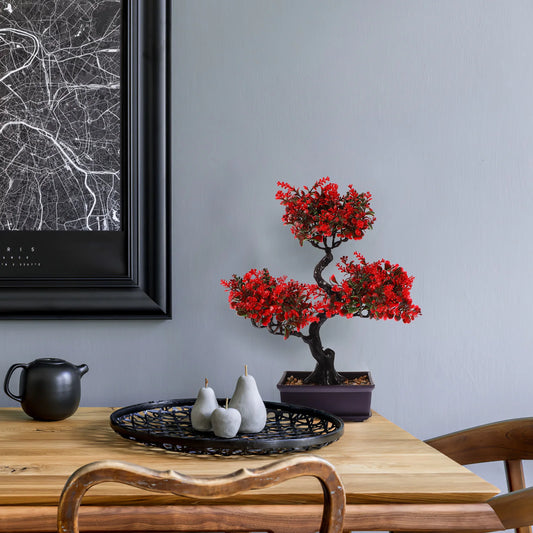 Artificial Bonsai Tree – Realistic Red Faux Plant Decor