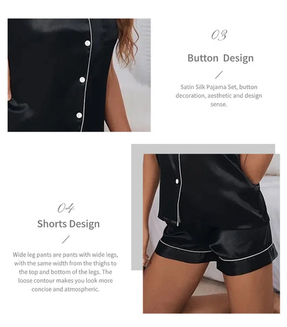 Women’s Satin Pajama Set – 2 Piece Summer Sleepwear