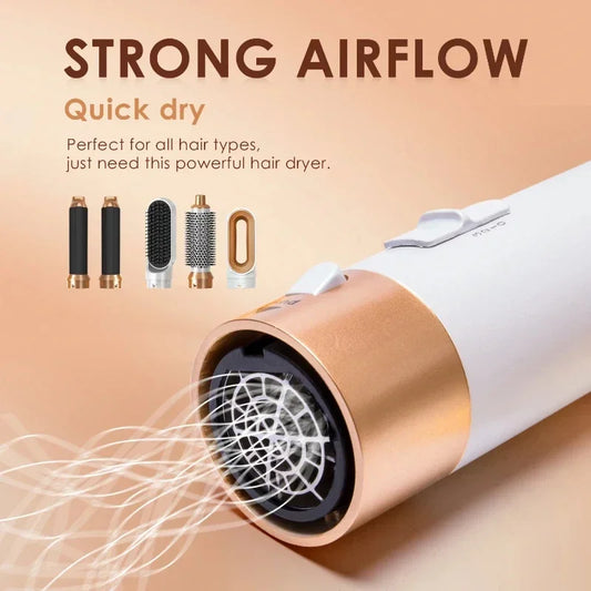 5-in-1 Hair Dryer Brush Set – Hot Comb, Curling Iron & Hair Straightener for Professional Styling