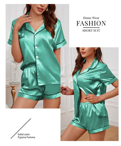 Women’s Satin Pajama Set – 2 Piece Summer Sleepwear