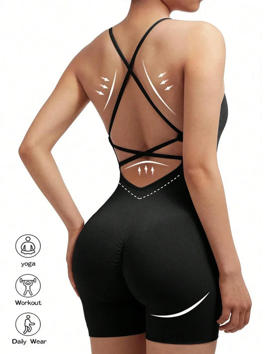 Sexy Cross-Back Fitness Jumpsuit