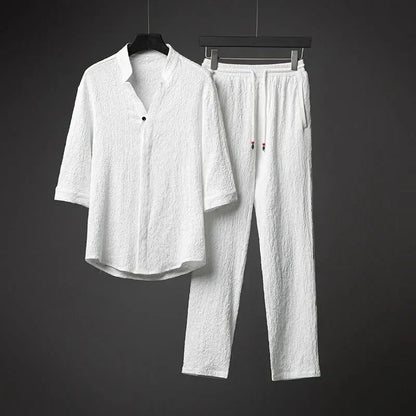 Men’s Luxury Summer Suit – Ultra-Thin, Loose-Fit, Mid-Sleeve Two-Piece Set