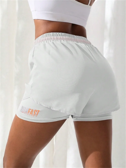 Women's High-Rise Fake Two-Piece Yoga Shorts