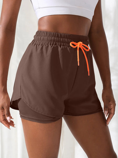 Women's High-Rise Fake Two-Piece Yoga Shorts