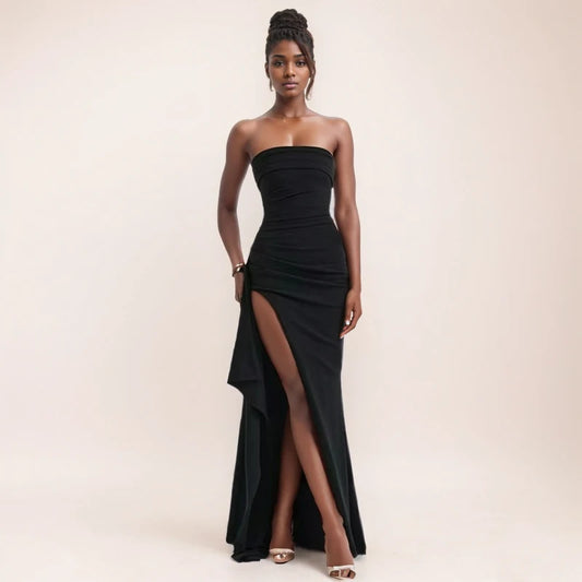 Summer Strapless Slash Neck Evening Dress – Sleeveless, High Slit, Backless Elegant Long Dress