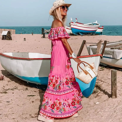 Spring/Summer One-Shoulder Maxi Dress – Red Flower Print, Sleeveless, Knee-Length, Regular Waist