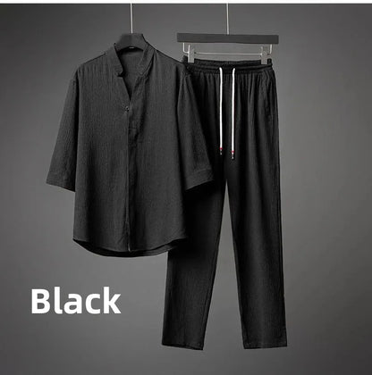 Men’s Luxury Summer Suit – Ultra-Thin, Loose-Fit, Mid-Sleeve Two-Piece Set