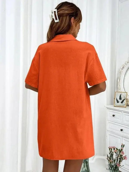 Women’s Casual Two-Piece Suit – Short Sleeve Single-Breasted Top & Skirt, Solid Color